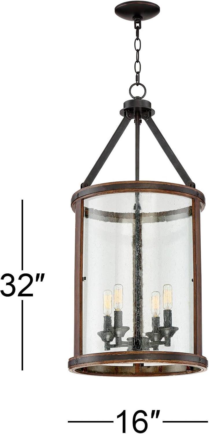 Franklin Iron Works Gorham Iron Gray Pendant Chandelier 16" Wide Industrial Rustic Clear Seeded Glass 4-Light Fixture for Dining Room Kitchen Island