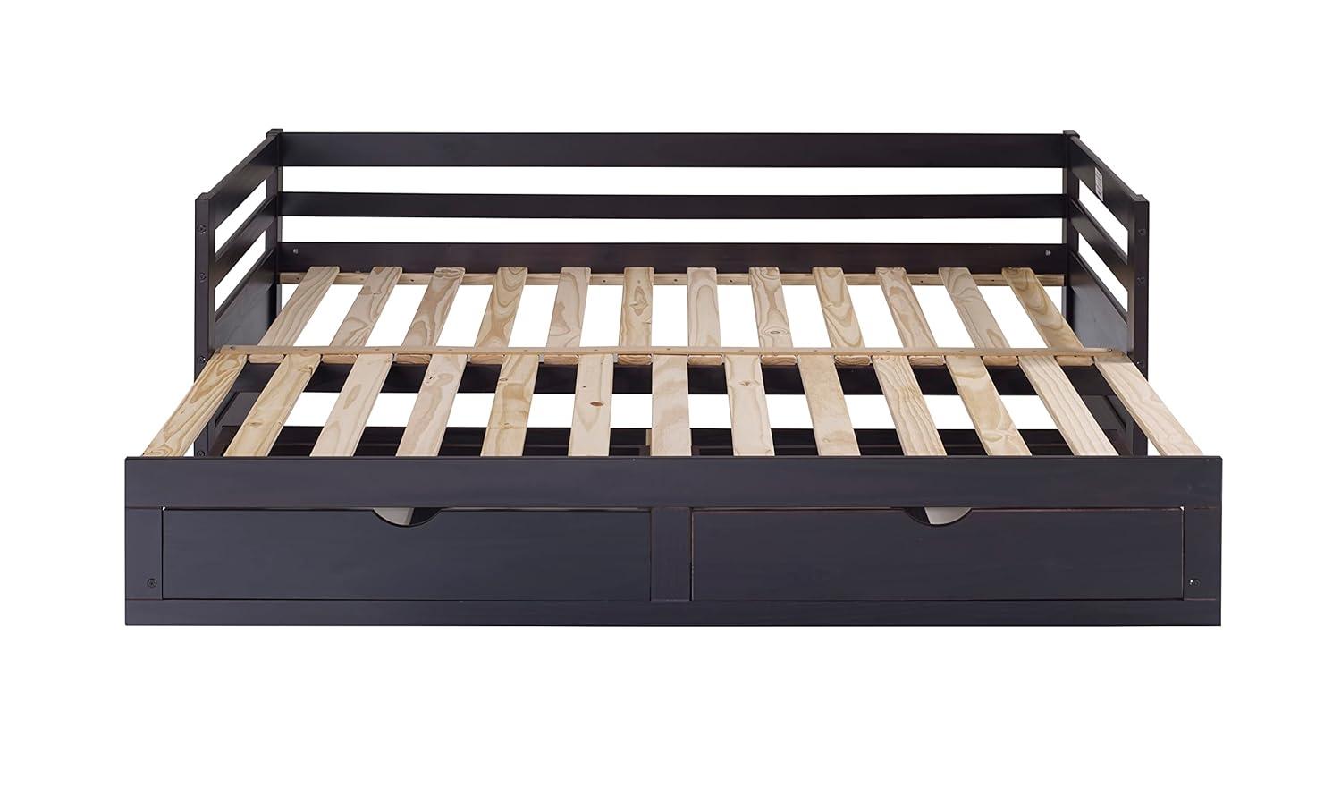 Alaterre Furniture Jasper Twin to King Extending Day Bed with Storage Drawers, Espresso