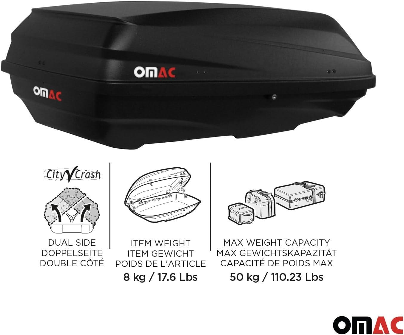 OMAC Rooftop Cargo Carrier Hard Shell, 8 Cubic Feet Cargo Box for Roof Rack, Dual-Side Opening, Waterproof Roof Box, Car Roof Carrier Hard Shell, Matt Black with Security Keys