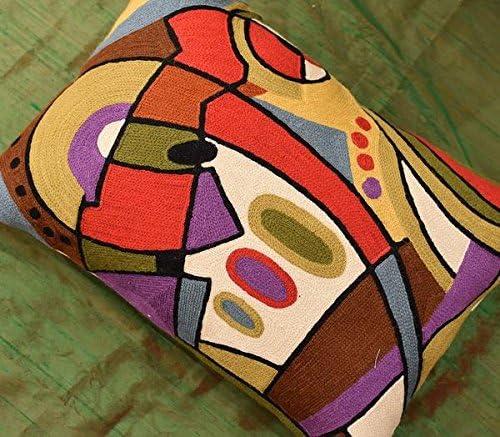 Hand Embroidered Abstract Wool Lumbar Pillow 14x20