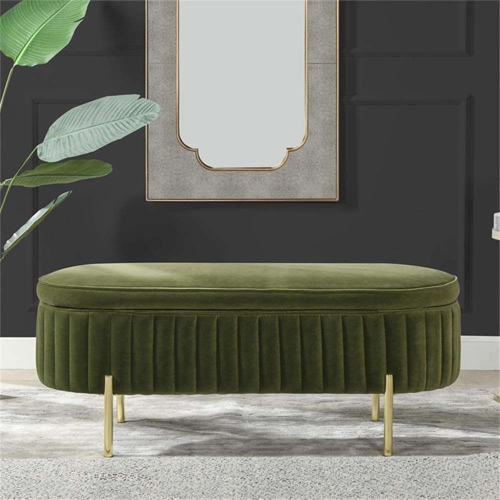 Jennifer Taylor Home Chloe Modern Glam Storage Bench by  Olive Green - Velvet