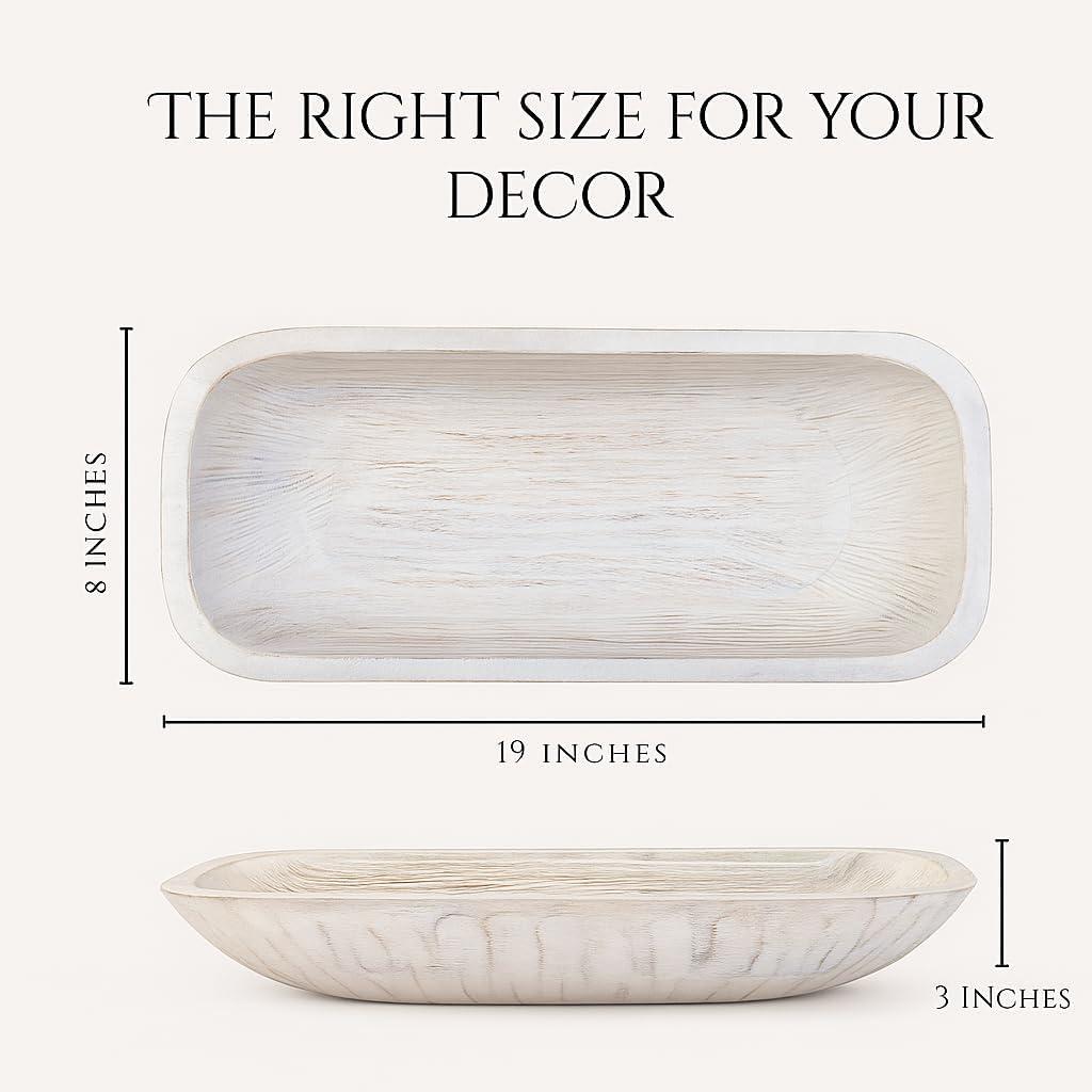 Dough Bowl, Wooden Dough Bowls for Decor, Wooden Bowls Decorative (L19 x W8 x H3 inches)