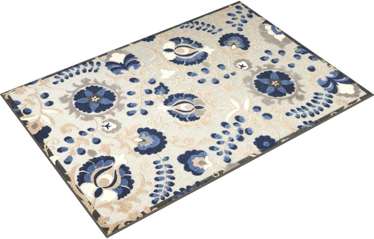 Nourison Aloha Floral Textured Flatweave High-Low Indoor Outdoor Area Rug Natural/Blue 3'6" x 5'6"