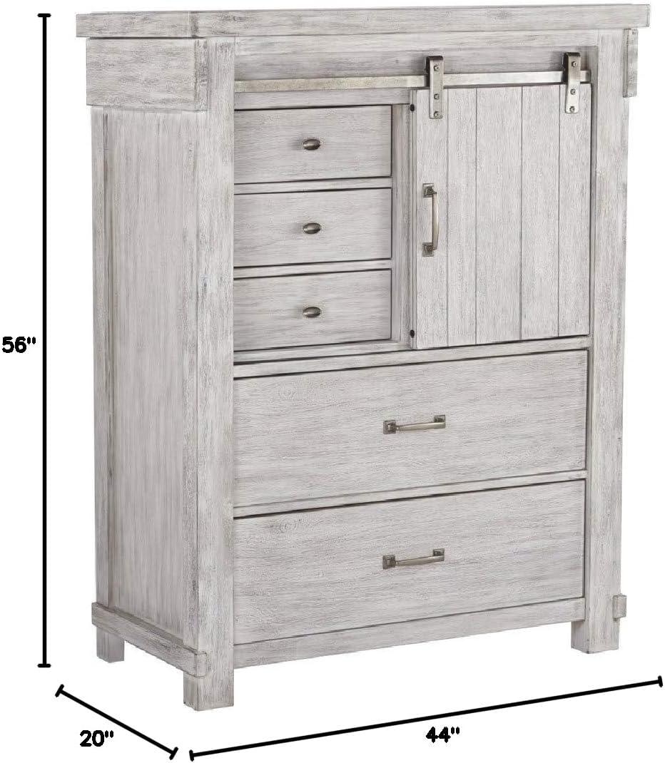 White Farmhouse 5-Drawer Chest with Dovetail Drawer