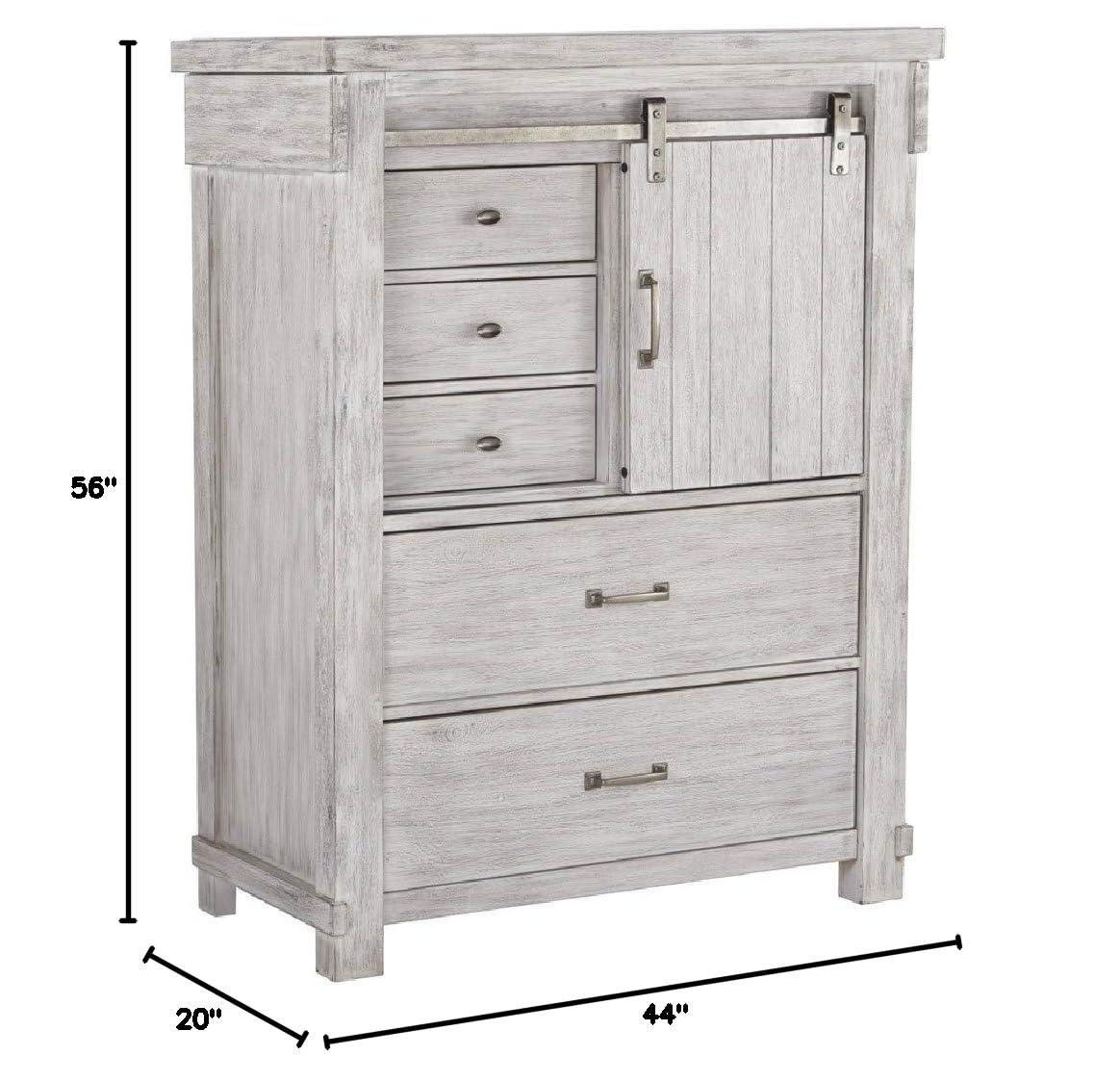 White Farmhouse 5-Drawer Chest with Dovetail Drawer