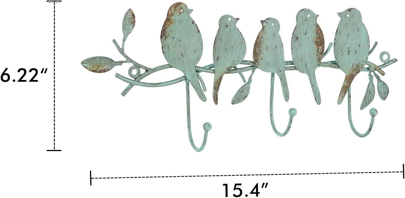 Vintage Green Metal Bird Branch Wall Mounted Coat Rack