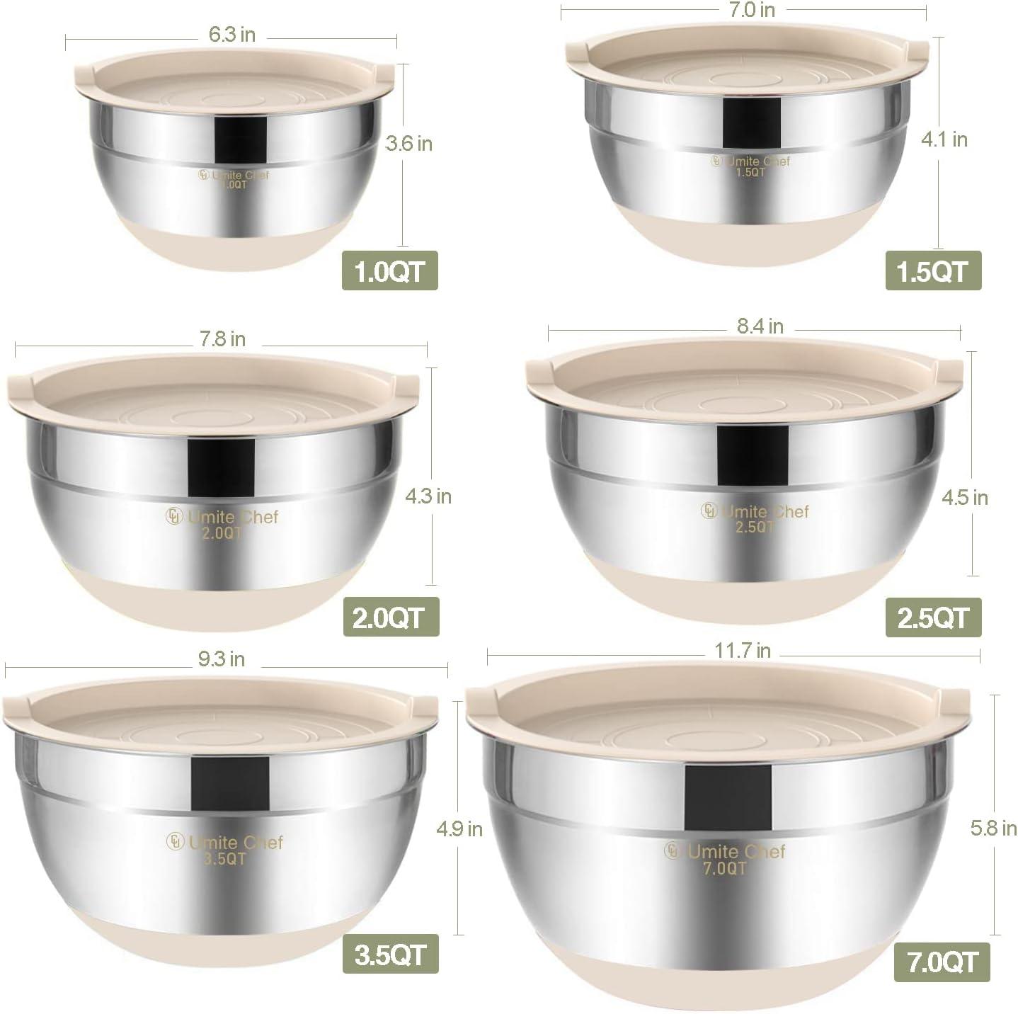 Stainless Steel Mixing Bowls Set with Airtight Lids, 6-Piece