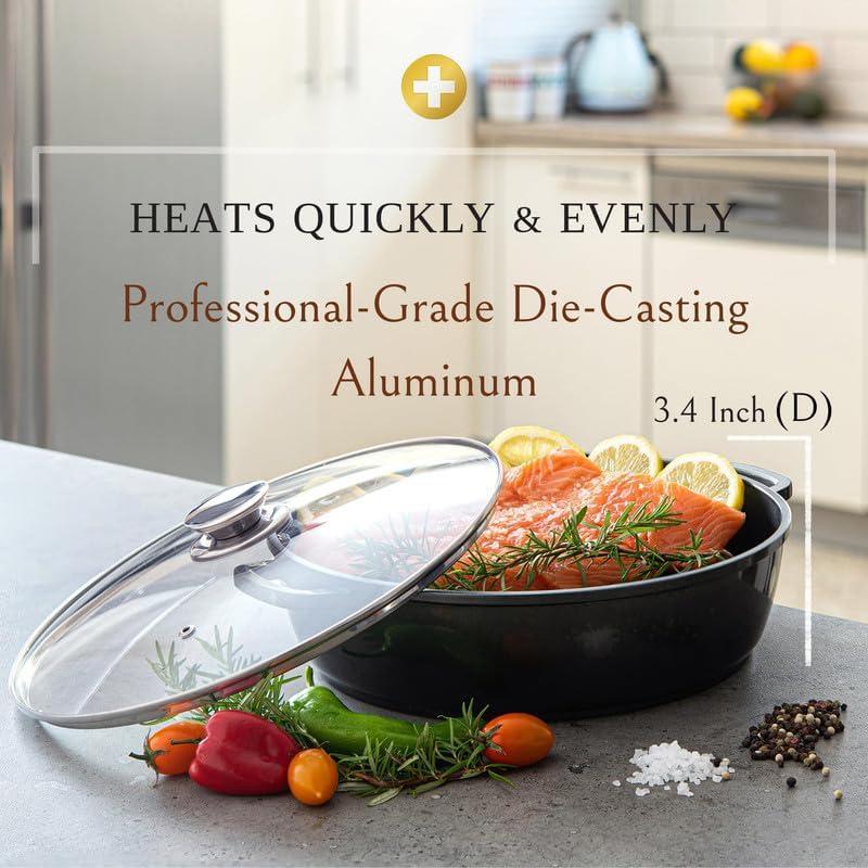 Moss & Stone 6 Qt Induction Compatible Aluminum Roaster Pot with Glass Lid