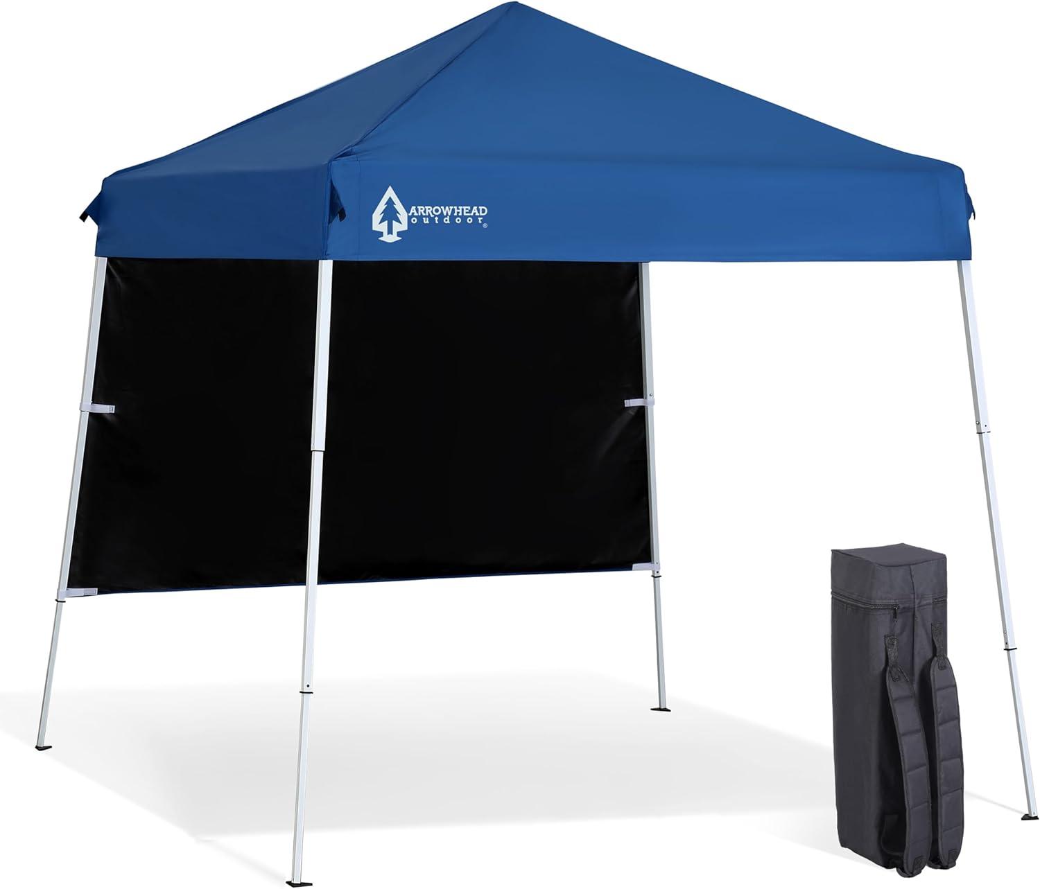 ARROWHEAD OUTDOOR KGS0397U Backpack Pop-up Canopy with Sunwall, Sand Bags, Guide Ropes, Ground Stakes, 6'x6' / 8'x8' Top to Bottom - Blue