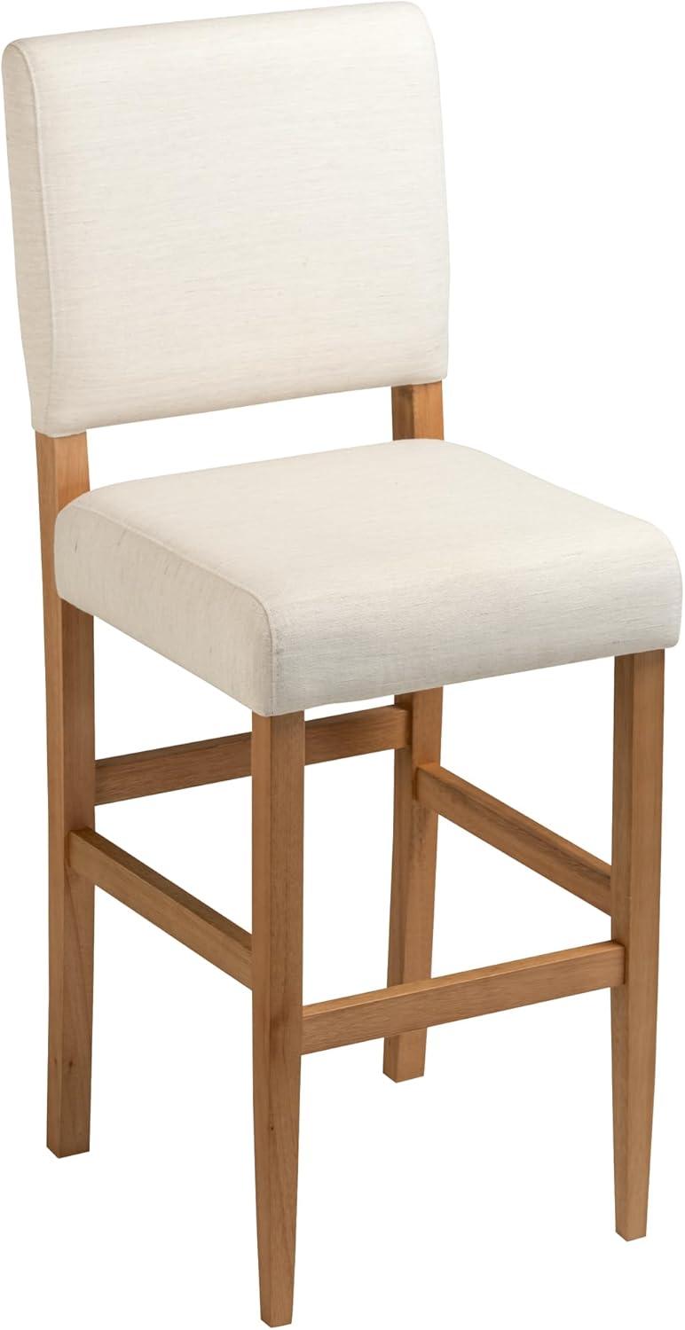 Brax Bar Height Stool with Upholstered Back and Wood Base – Set of 2 for Elevated Kitchen Counters, High Top Tables, and Bars – Modern Chairs in Natural White Sand, Leick Home, 214478