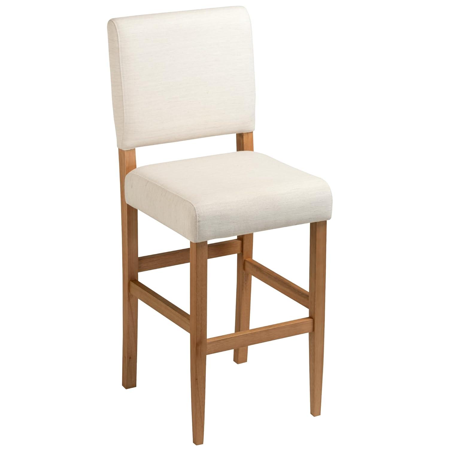 Brax Bar Height 28-inches Stool Natural White Sand, with Upholstered Back and Wood Base - 2-Pack