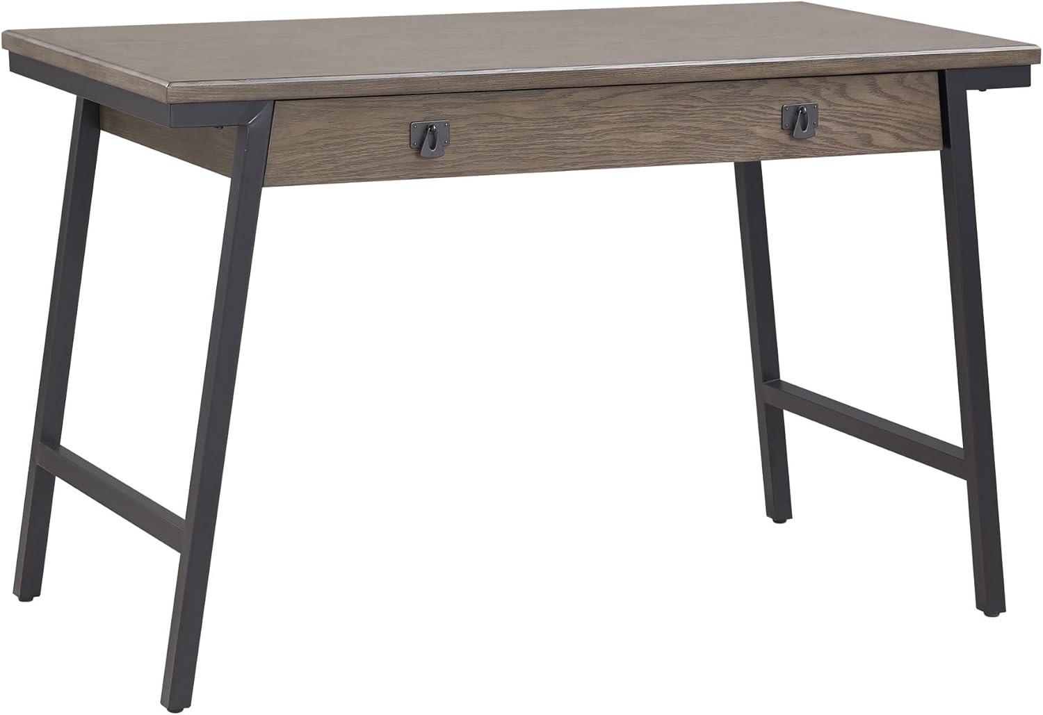 Empiria Medium Gray and Matte Black Poplar Wood Desk with Keyboard Tray