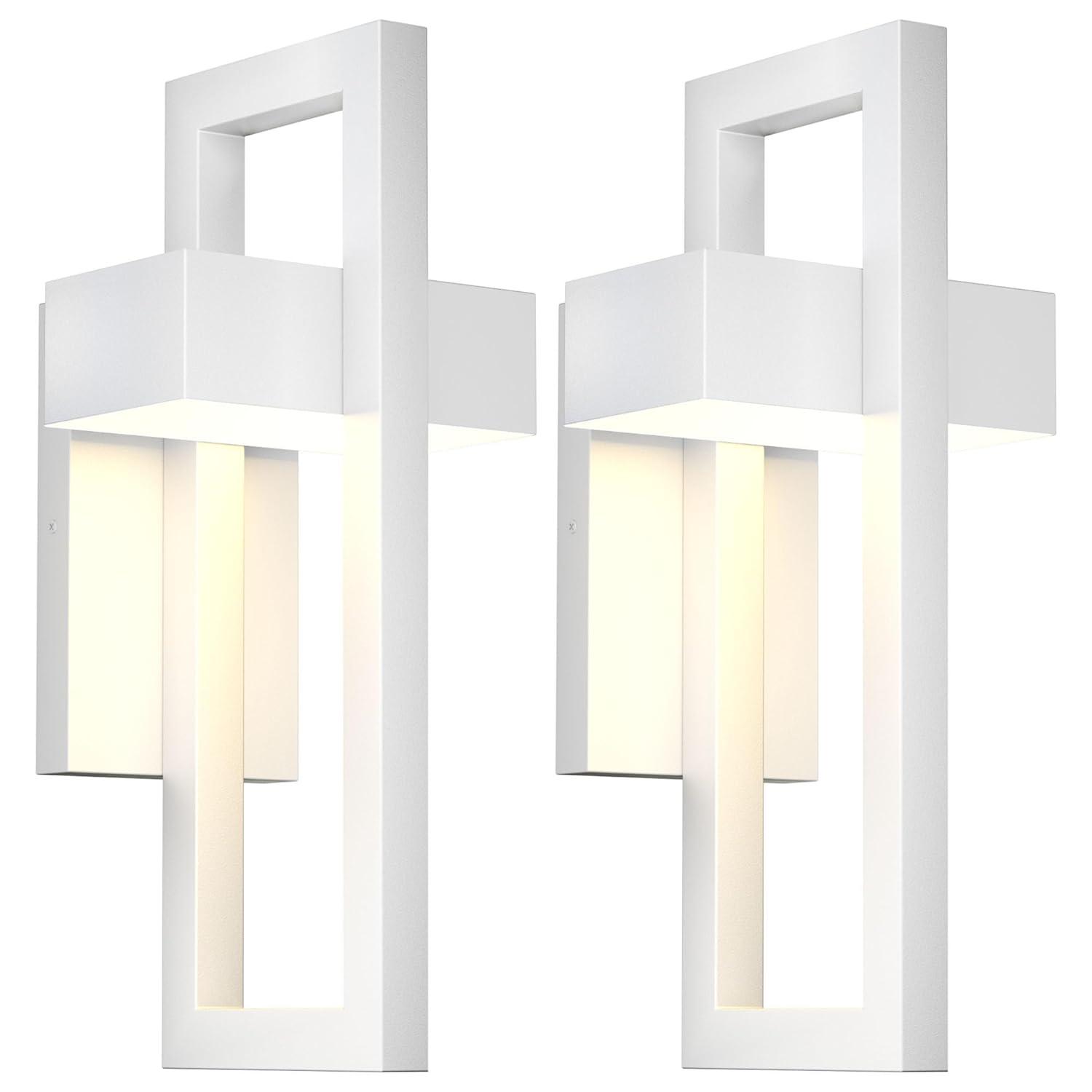 LamQee 2 Packs Modern Outdoor Wall Lights 3000K Integrated LED Outdoor Wall Sconces Lighting, Contemporary Exterior Lighting Fixtures Outside Wall Mount Lights for House Porch Door Garage, Matte White