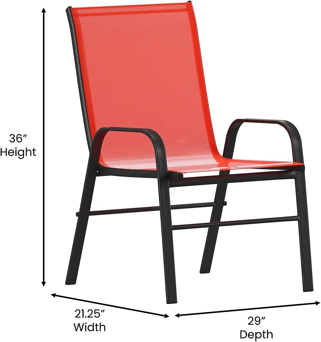 Flash Furniture Brazos Metal Patio Stack Chair in Red (Set of 4)