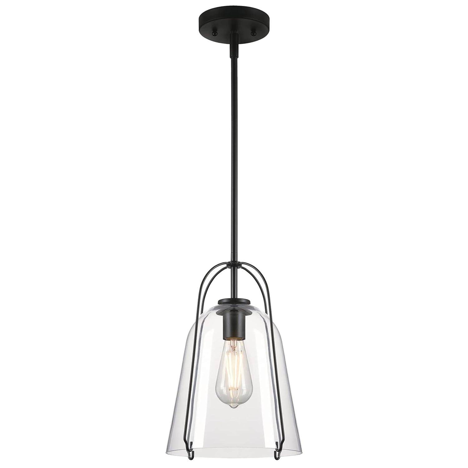 Westinghouse Lighting 6130100 Kewadin One Light Indoor Pendant, Matte Black & Clear Glass