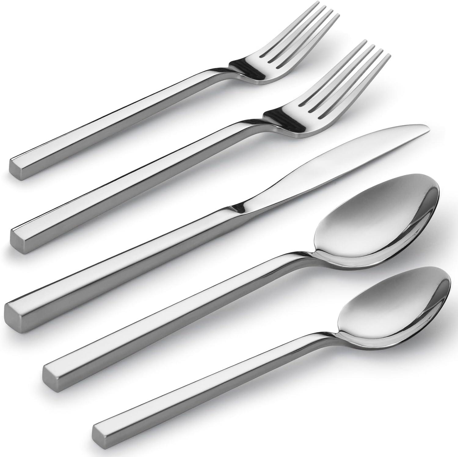 Cube 20-Piece Stainless Steel Flatware Set with Mirror Finish