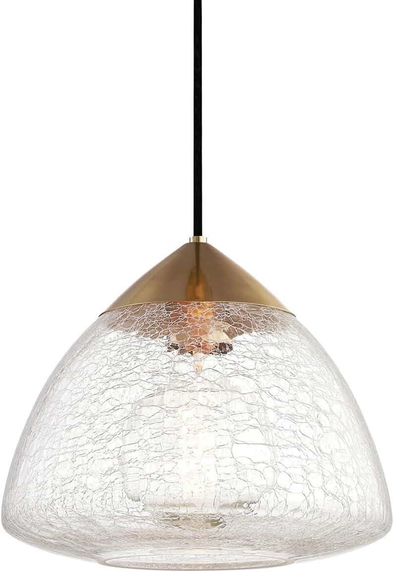 Aged Brass Crackle Glass Indoor/Outdoor Pendant Light