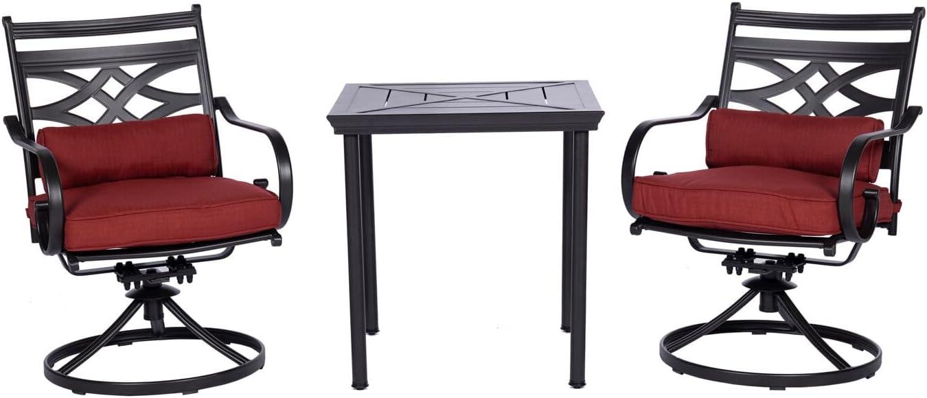 Hanover Montclair 3-Piece Bistro Dining Set in Chili Red with 2 Swivel Rockers and a 27-In.Square Table