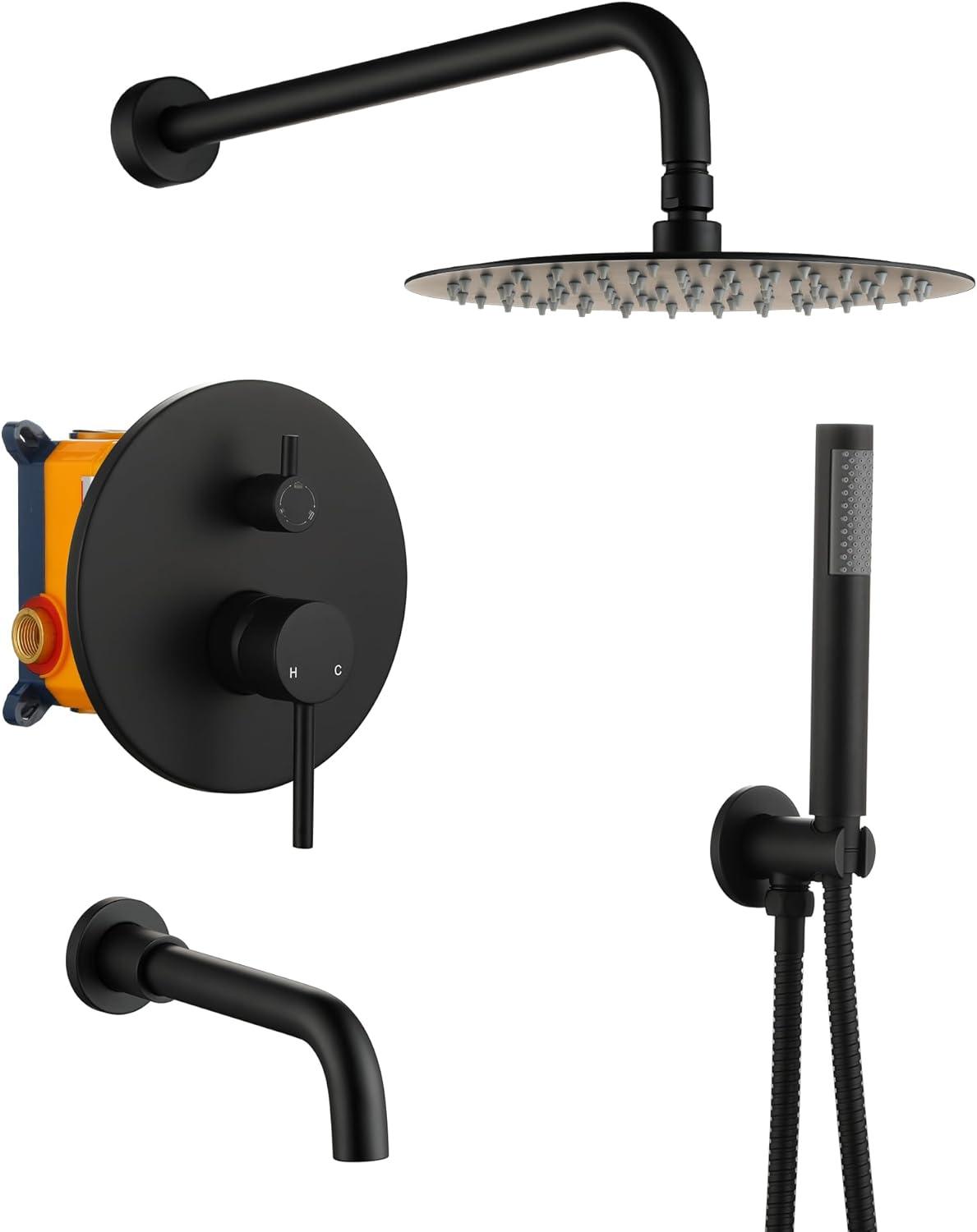 Matte Black Large Round Dual Shower Head System with Handheld