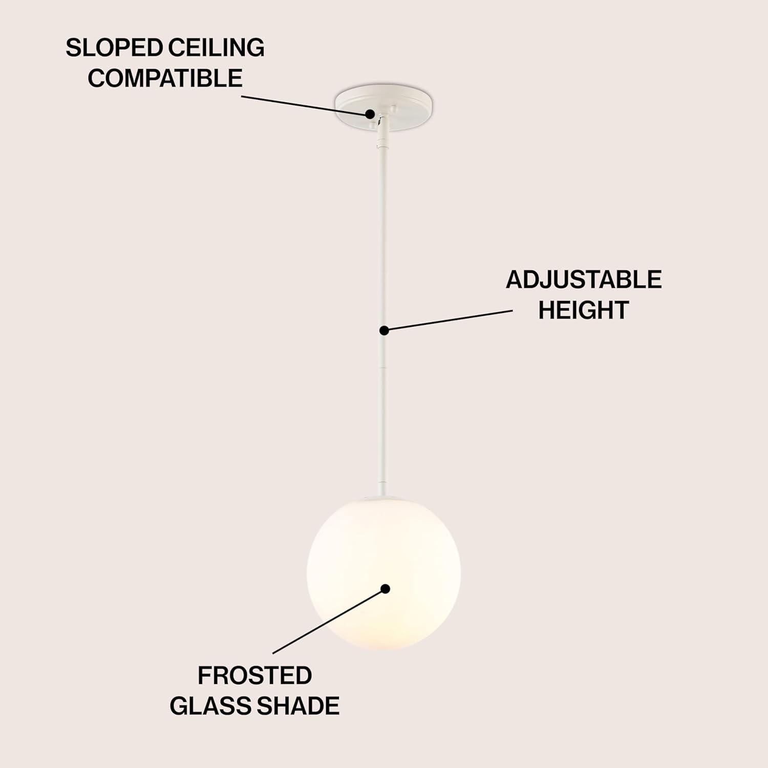 Bleecker 7.75" Metal/Glass Globe LED Pendant, White/Brass