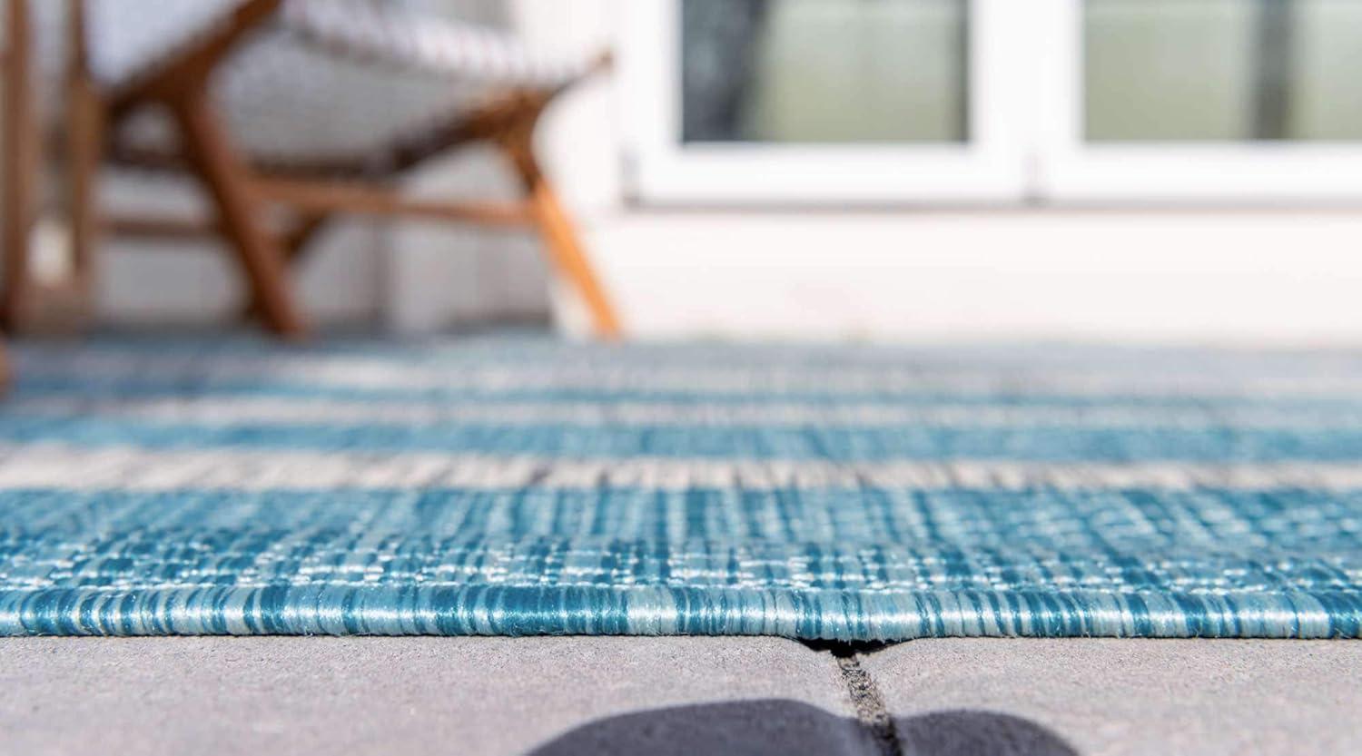Unique Loom 9' 0 x 12' 0 Rectangle Indoor/Outdoor Striped Light Aqua Area Rug