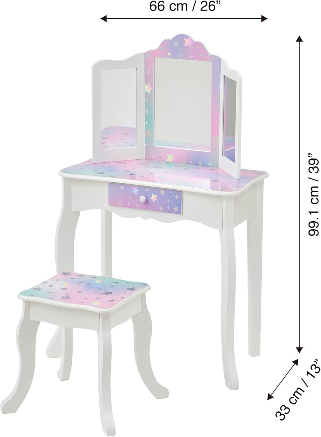 Fantasy Fields Gisele Starry Sky Kids Vanity Table & Stool, White