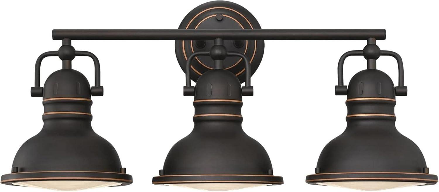 Boswell Vintage-Style Bronze 3-Light Vanity Fixture with Frosted Prismatic Lenses