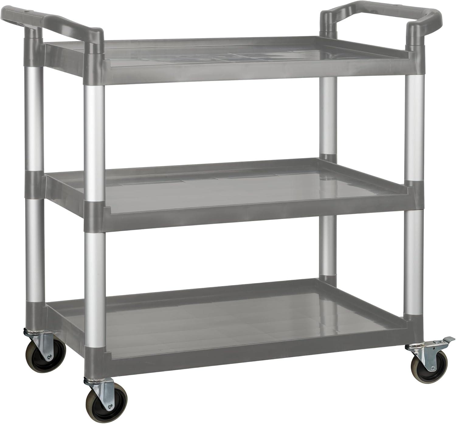 Gray Polypropylene 3-Shelf Utility Cart with Aluminum Support