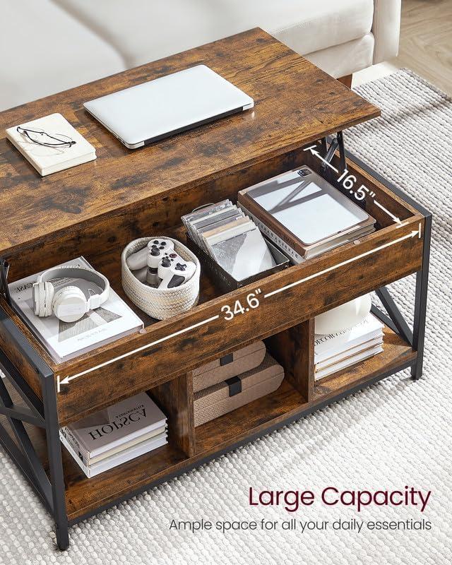 Rustic Brown and Black Lift-Top Coffee Table with Storage