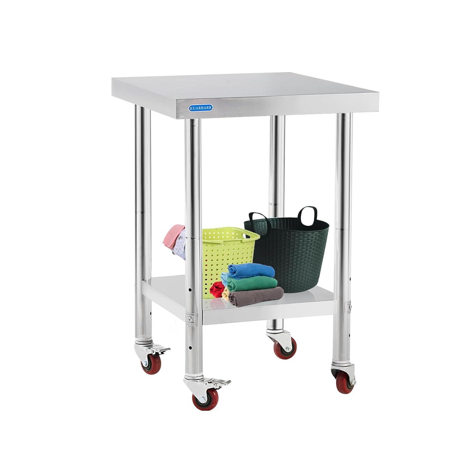 24 x 18 Inch Stainless Steel Movable Table Cart with Adjustable Under Shelf - NSF Certified