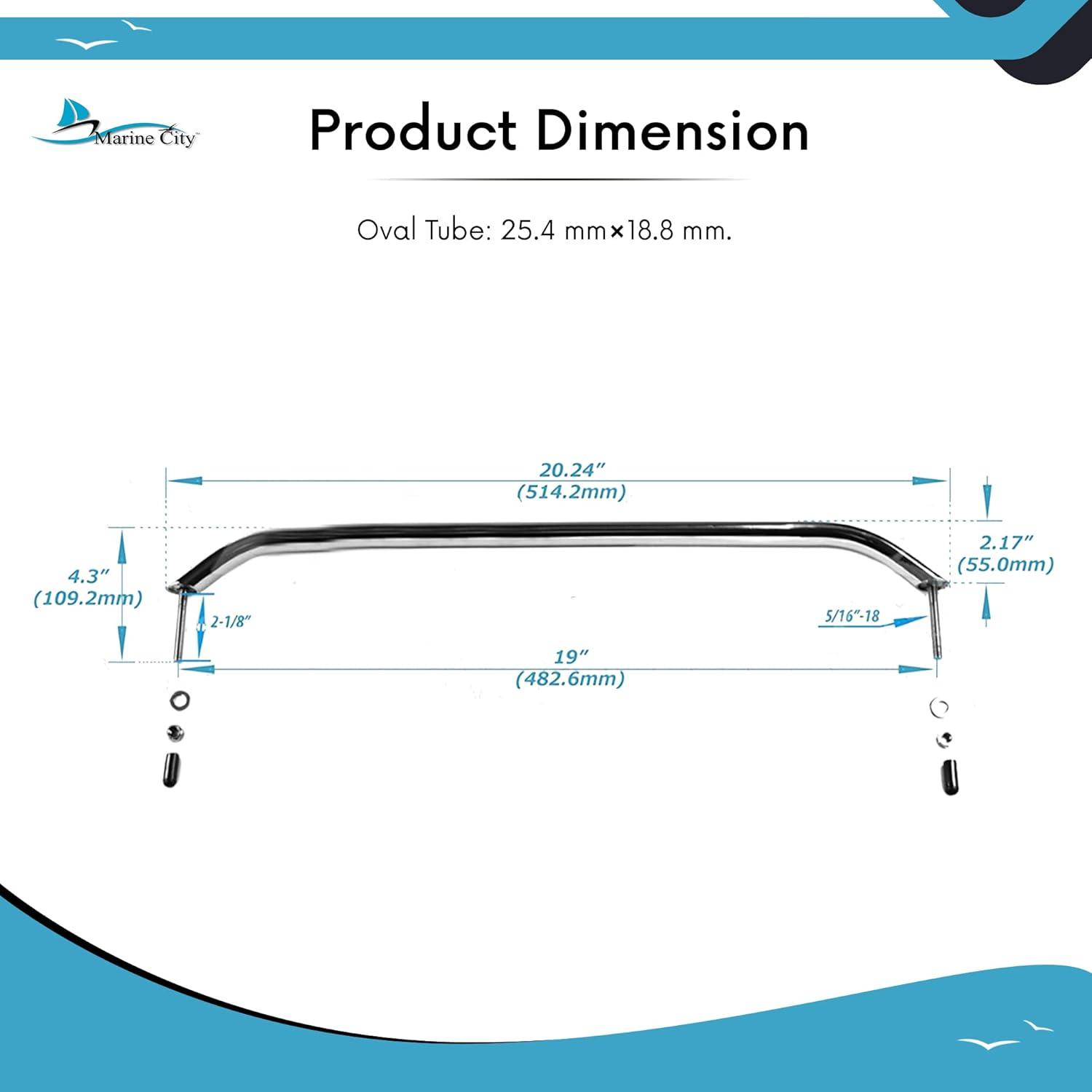 Marine City Mango de Barra de Agarre Ovalado de Acero Inoxidable de 19 Pulgadas con Bridas y Tachuelas