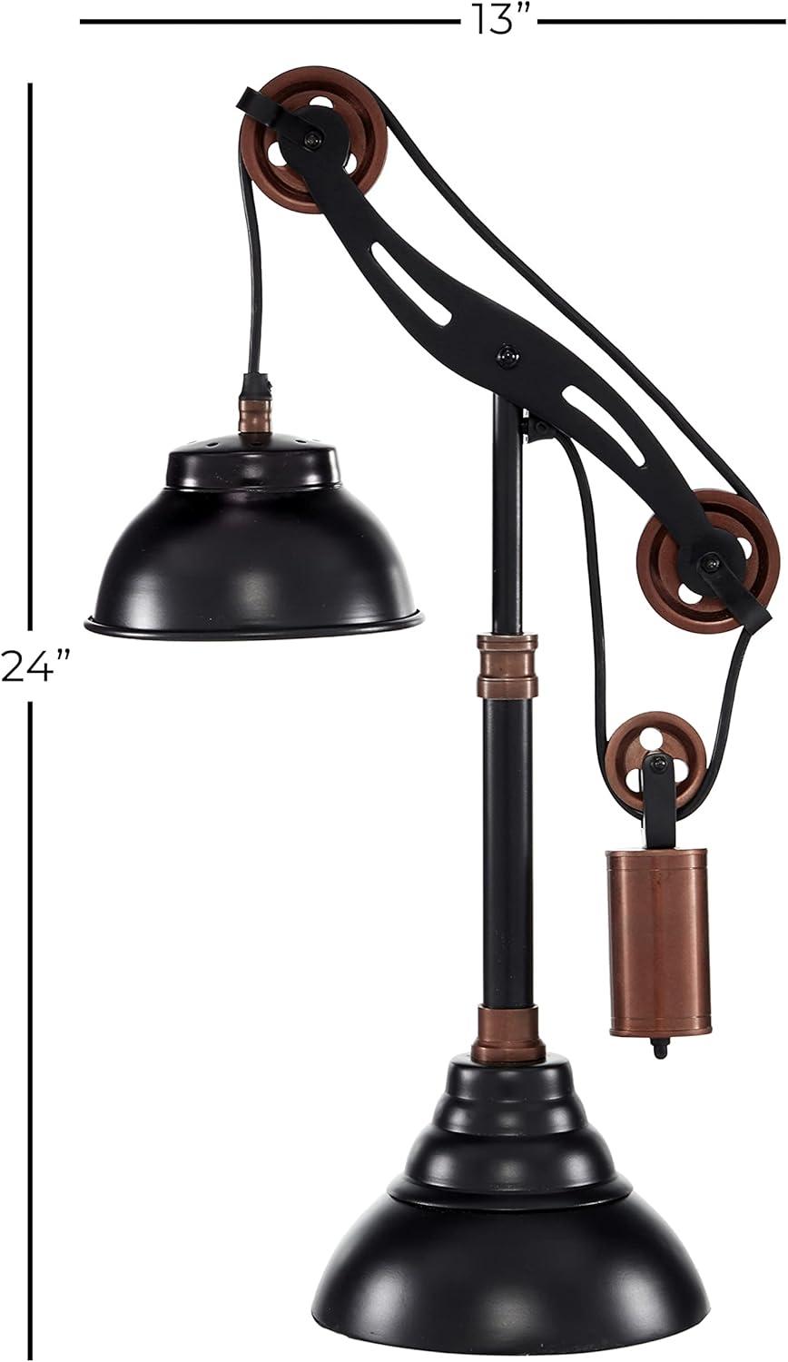 DecMode 24" Pulley Black Desk Lamp with Black Metal Shade