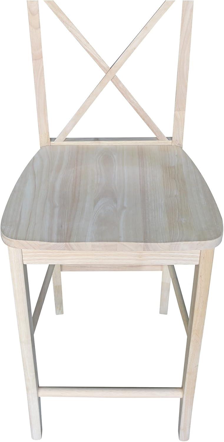 24" X Back Counter Height Barstool Unfinished - International Concepts: Hardwood Frame, Square Seat
