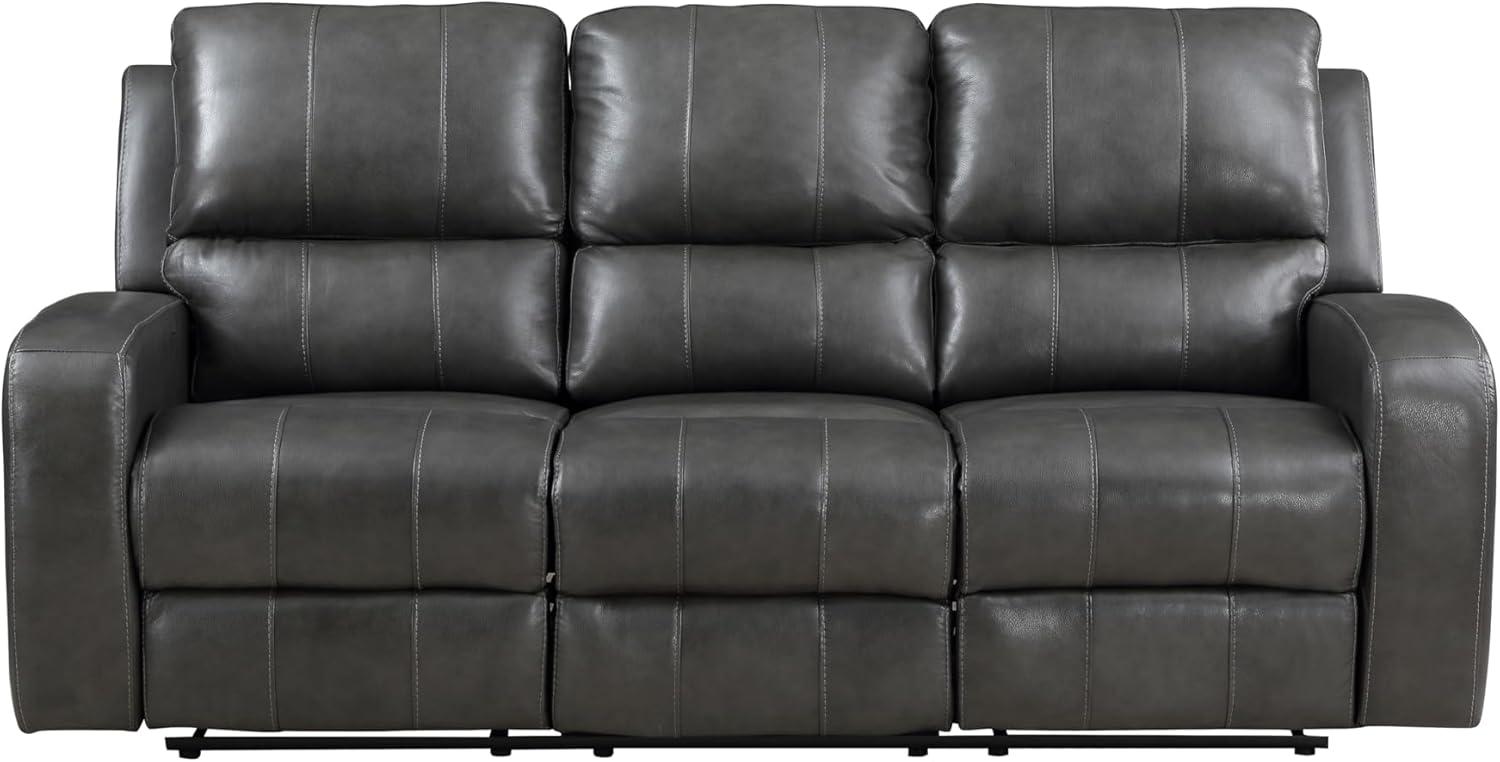 Dark Gray Leather Reclining Sofa with Track Arms