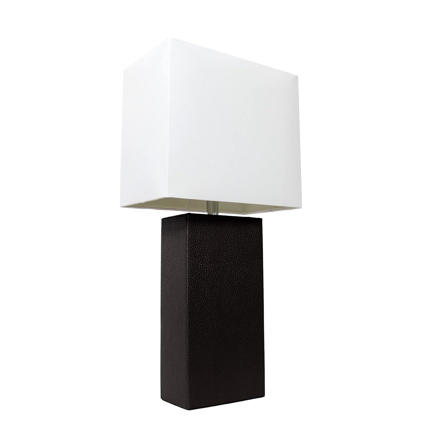 Leather Table Lamp with Fabric Shade Black - Elegant Designs: Modern Rectangle Shade, UL Listed, E26 Socket