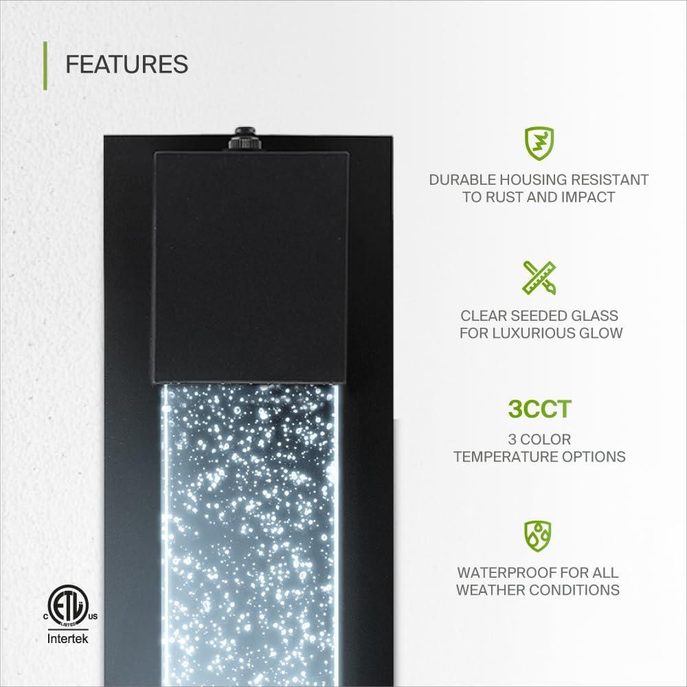 ASD LED 13 Inch Bubble Glass Wall Light Fixture | 12W 500LM 3000-5000K 120V | 3CCT, Waterproof, Photocell, ETL Listed | Exterior Dusk To Dawn Sconce, Outdoor-Indoor Lighting | Black