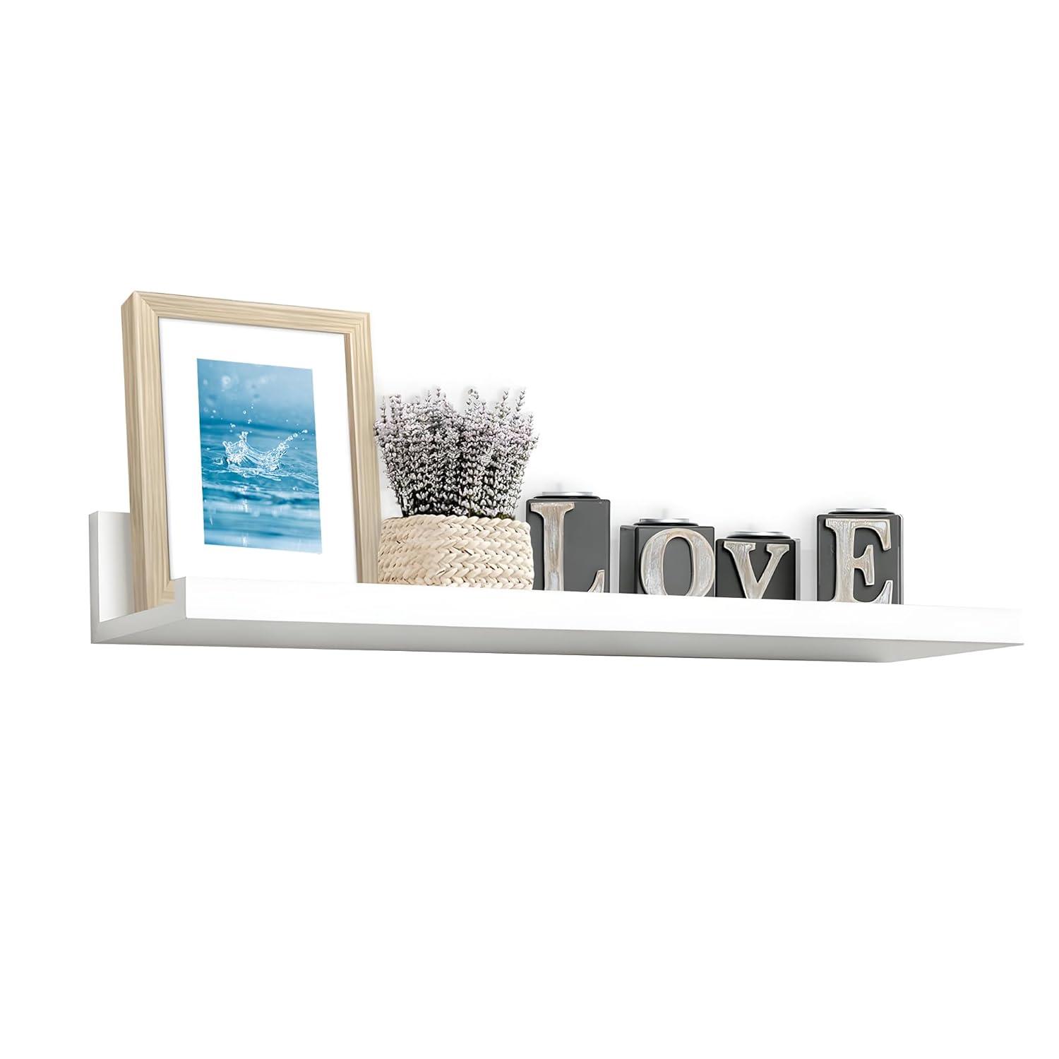 InPlace Shelving Kitchen 36W"x9D" Wood Deep Picture Ledge Floating Wall-Mounted Shelf, White