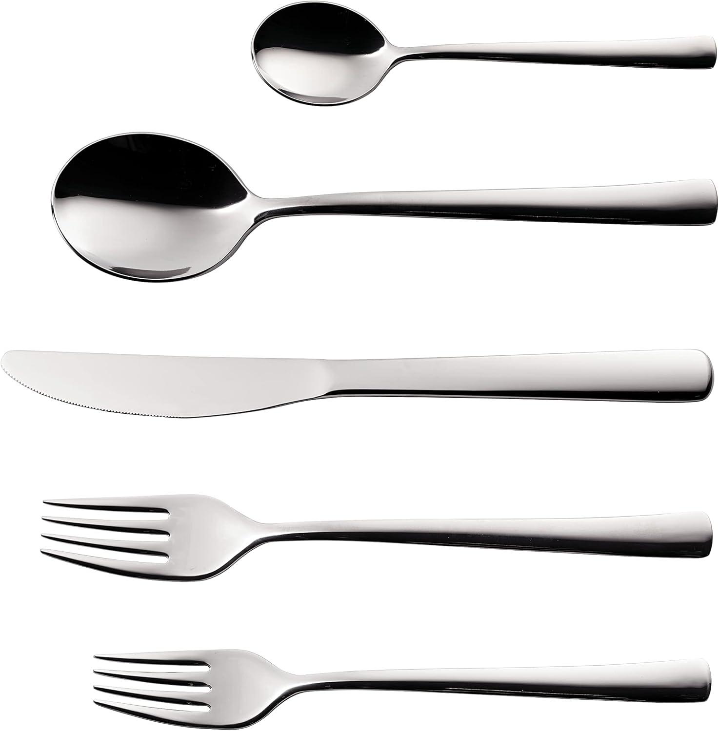 Tramontina Berlin 20-Piece Stainless Steel Flatware Set –  Mirror-Polished Finish, Square Handle Design, Knives, Forks & Spoons Silverware Set