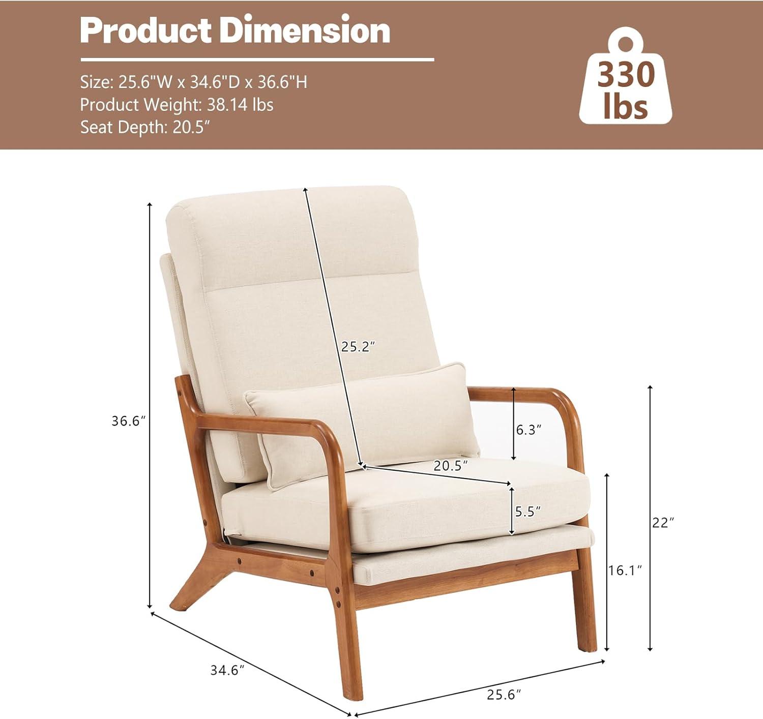JULY'S SONG Mid-Century Wood Upholstered Fabric Solid Print Armchair, Beige (Set of 2)