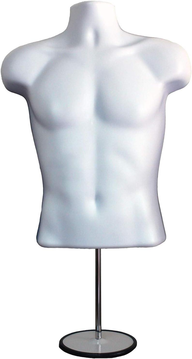 DisplayTown White Male + Female Mannequin Hollow Back Body Torso Set w/ Metal Stand and Metal Pole & Hanging Hook, S-M Sizes