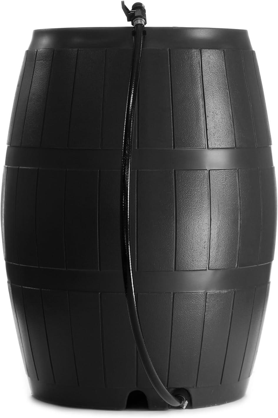 FCMP Outdoor RC4000-BLK 50 Gallon Flat Back Outdoor Home Rain Catcher Water Storage Collection Barrel for Watering Outdoor Plants and Gardens, Black