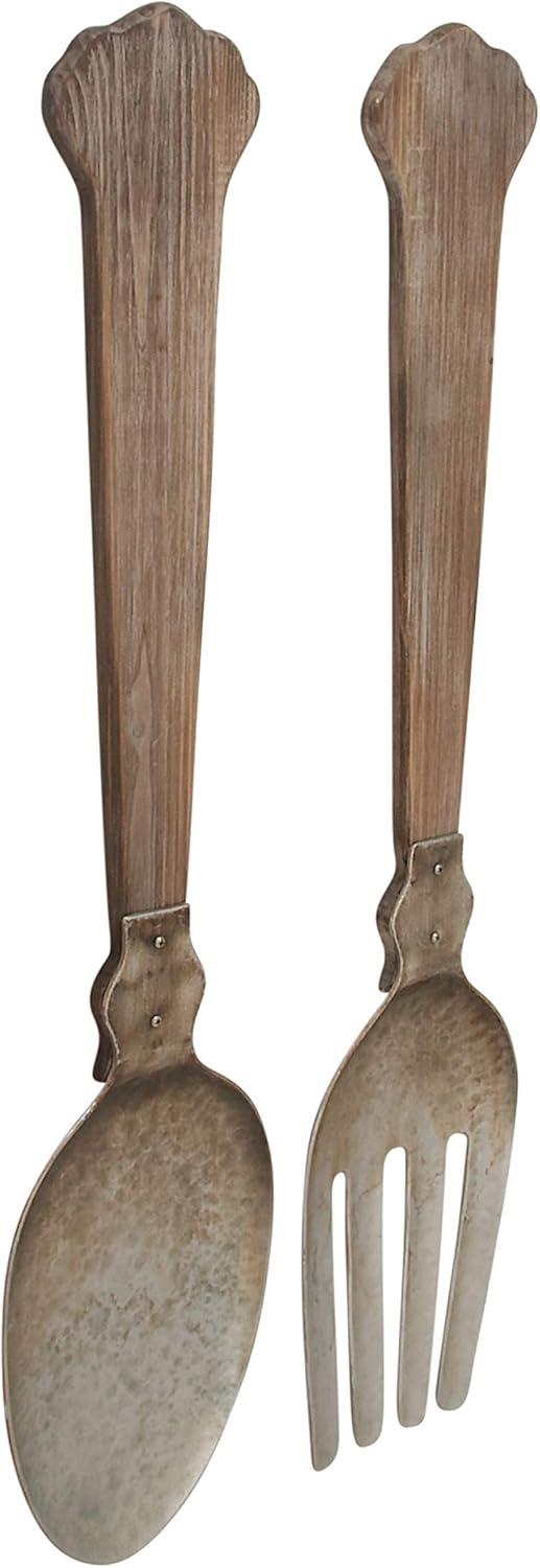 Rustic Brown Wood and Metal Utensil Wall Art Set