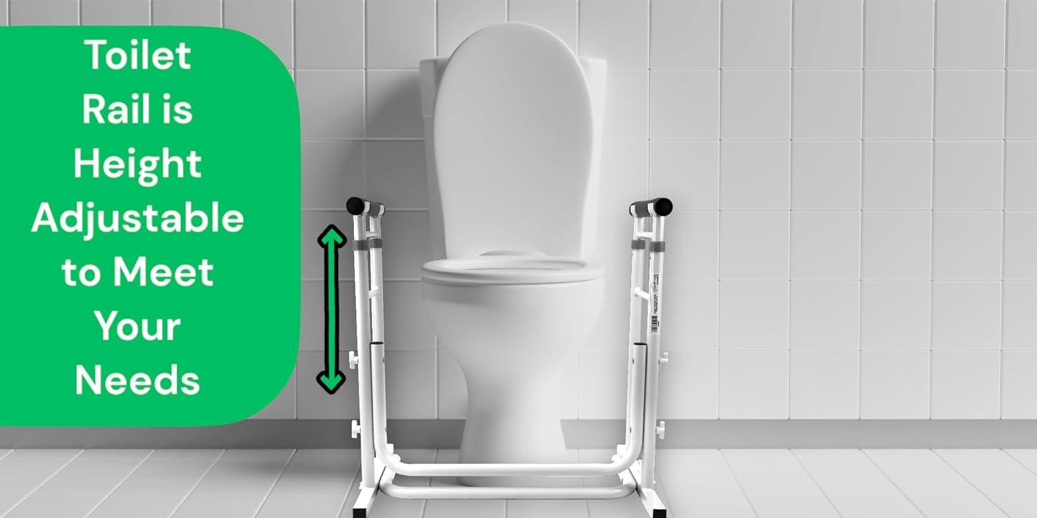 Essential Medical Supply's Height Adjustable Standing Toilet Safety Rail - Sturdy Frame with Foam Handles for Elderly and Seniors, Perfect for Added Safety and Support While Using The Toilet