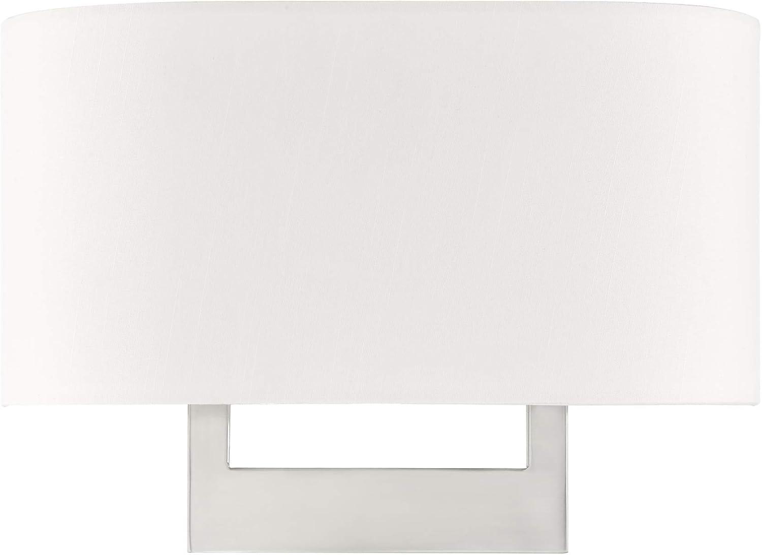 Brushed Nickel 2-Light Wall Sconce with Off-White Shade