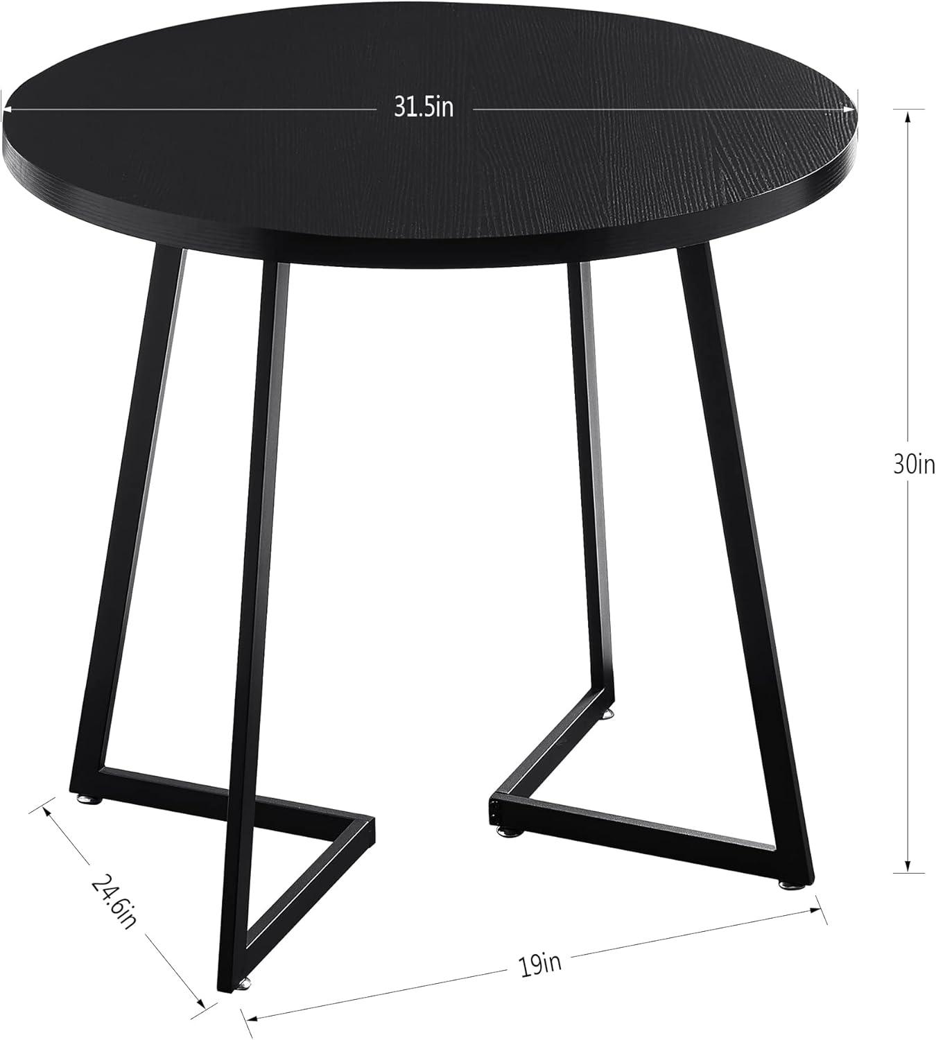 Black Round Extendable Wood Dining Table with Steel Frame