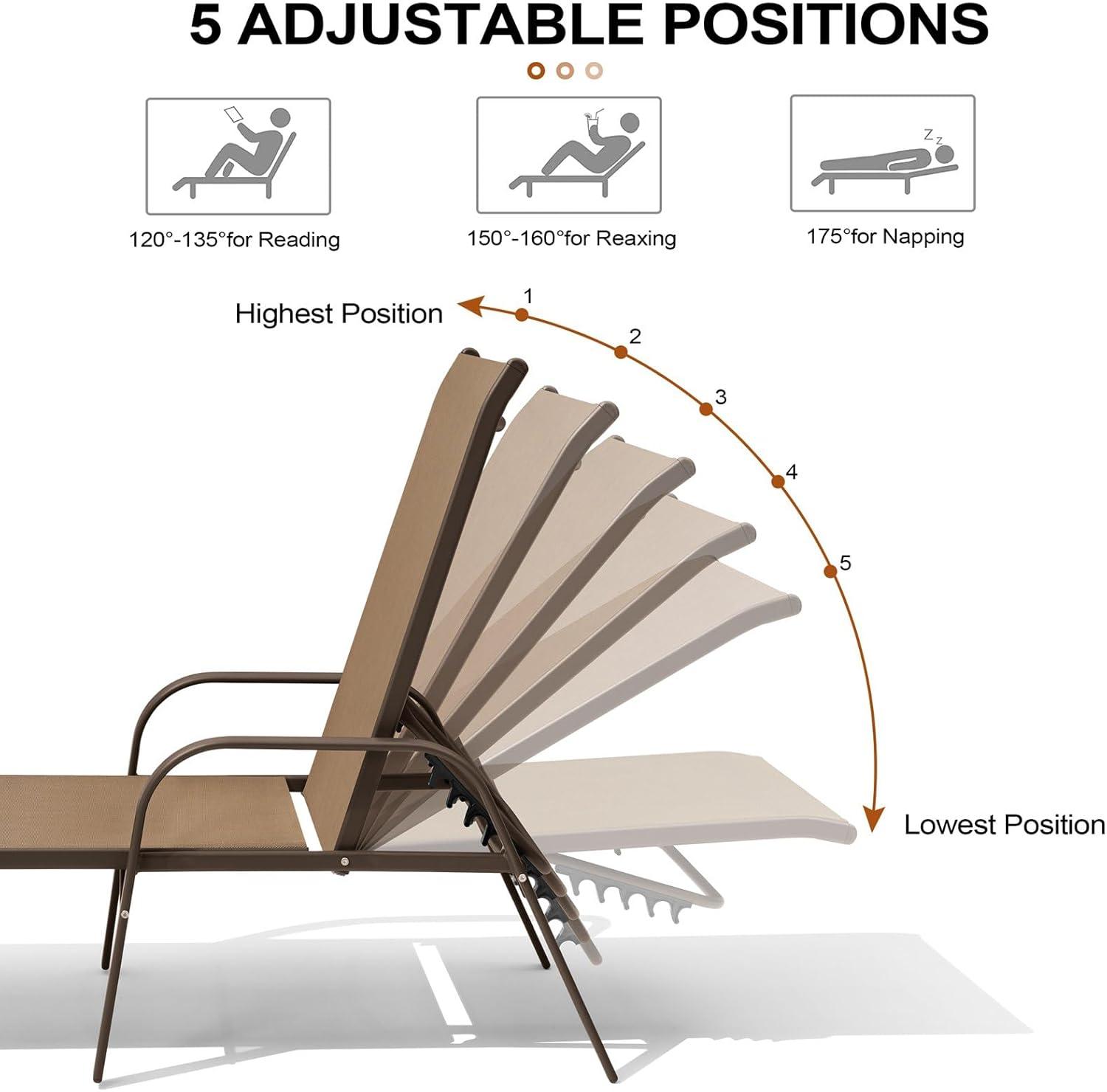 Crestlive Products Set of 2 Aluminum Patio Chaise Lounge Chairs Outdoor Recliners, Brown
