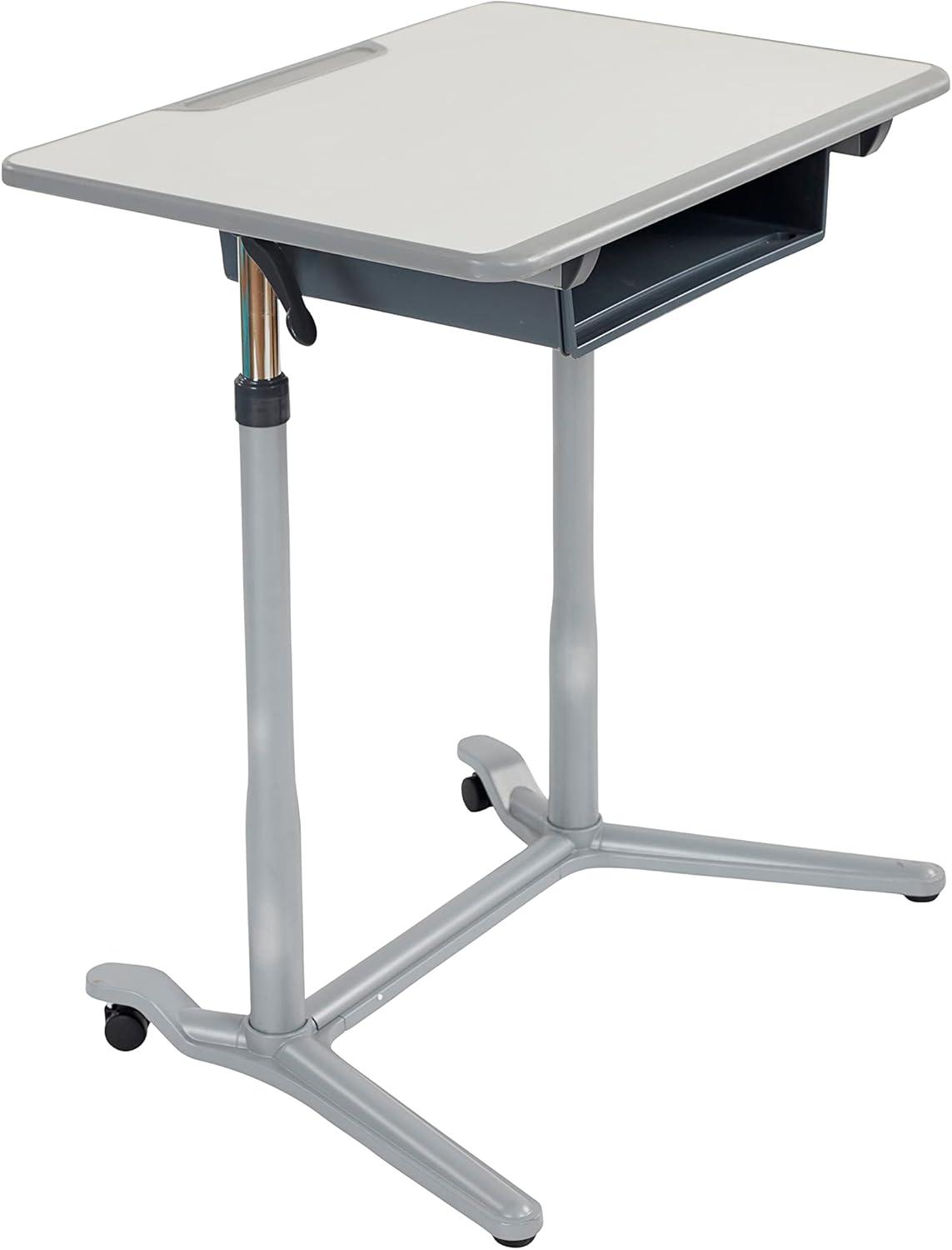 Adjustable Gray Sit-Stand Mobile Desk with Storage