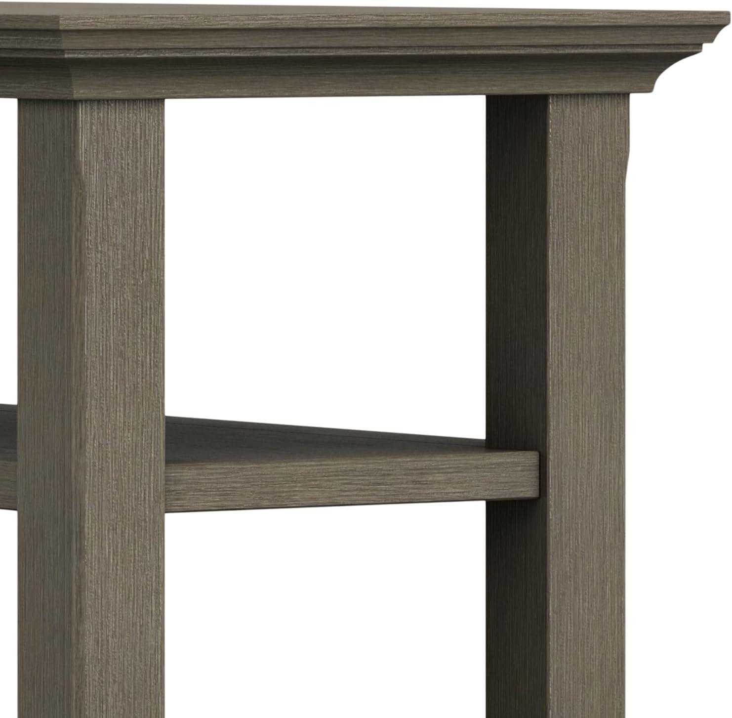 Farmhouse Gray Solid Wood Narrow Side Table with Shelves