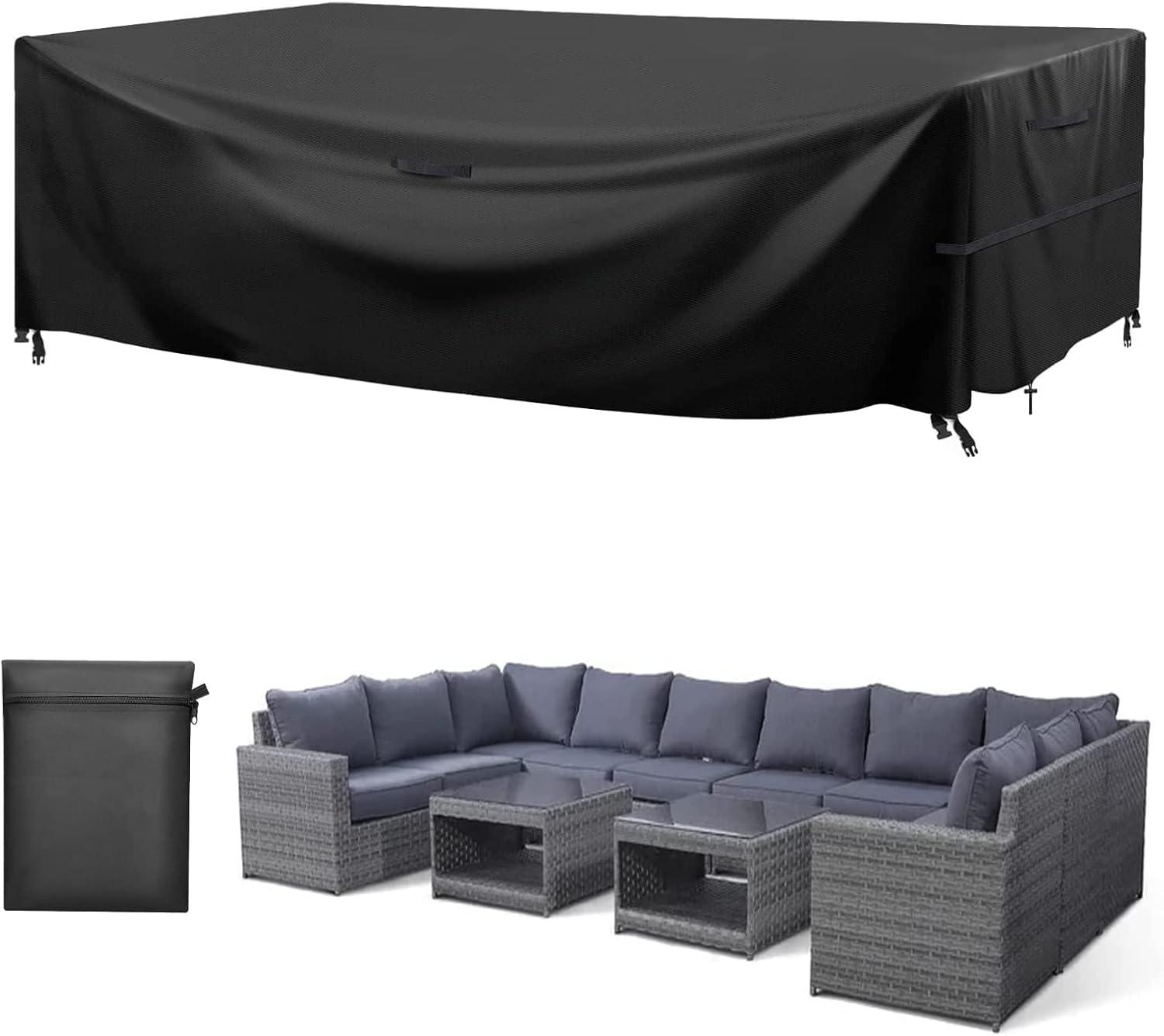 Black Waterproof Heavy-Duty Outdoor Patio Furniture Cover with Buckles