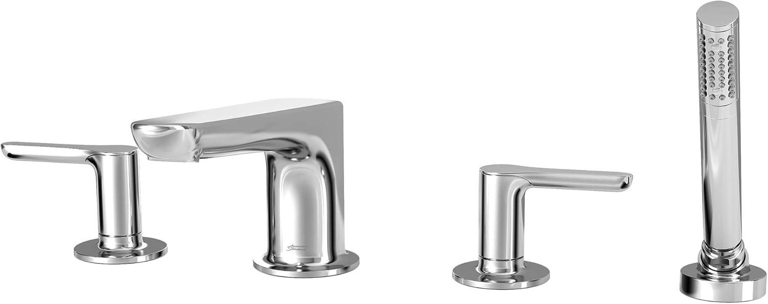 American Standard Studio S 2-Handle Deck-Mount Roman Tub Faucet for Flash Rough-in Valve with Hand Shower in Polished Chrome